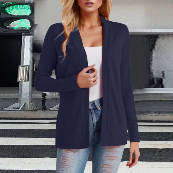 HCYSFG Womens Solid Color Cardigan Open Front Long Sleeve Cropped Lightweight Jacket Casual Layering Bolero Tops