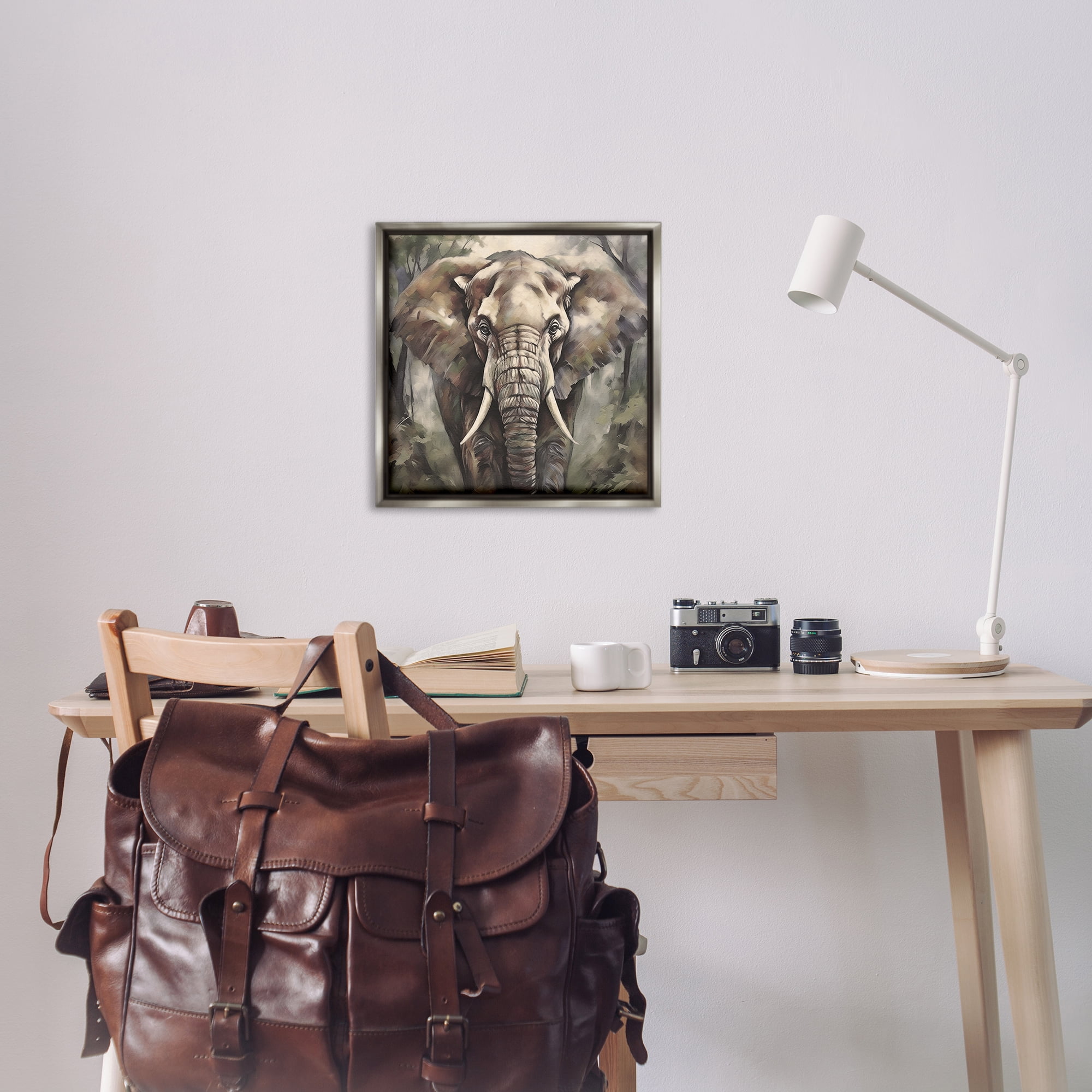 Stupell Industries Grey Elephant Portrait Animals Painting Gray Floater Framed Canvas Art Print Wall Art, 25 x 25