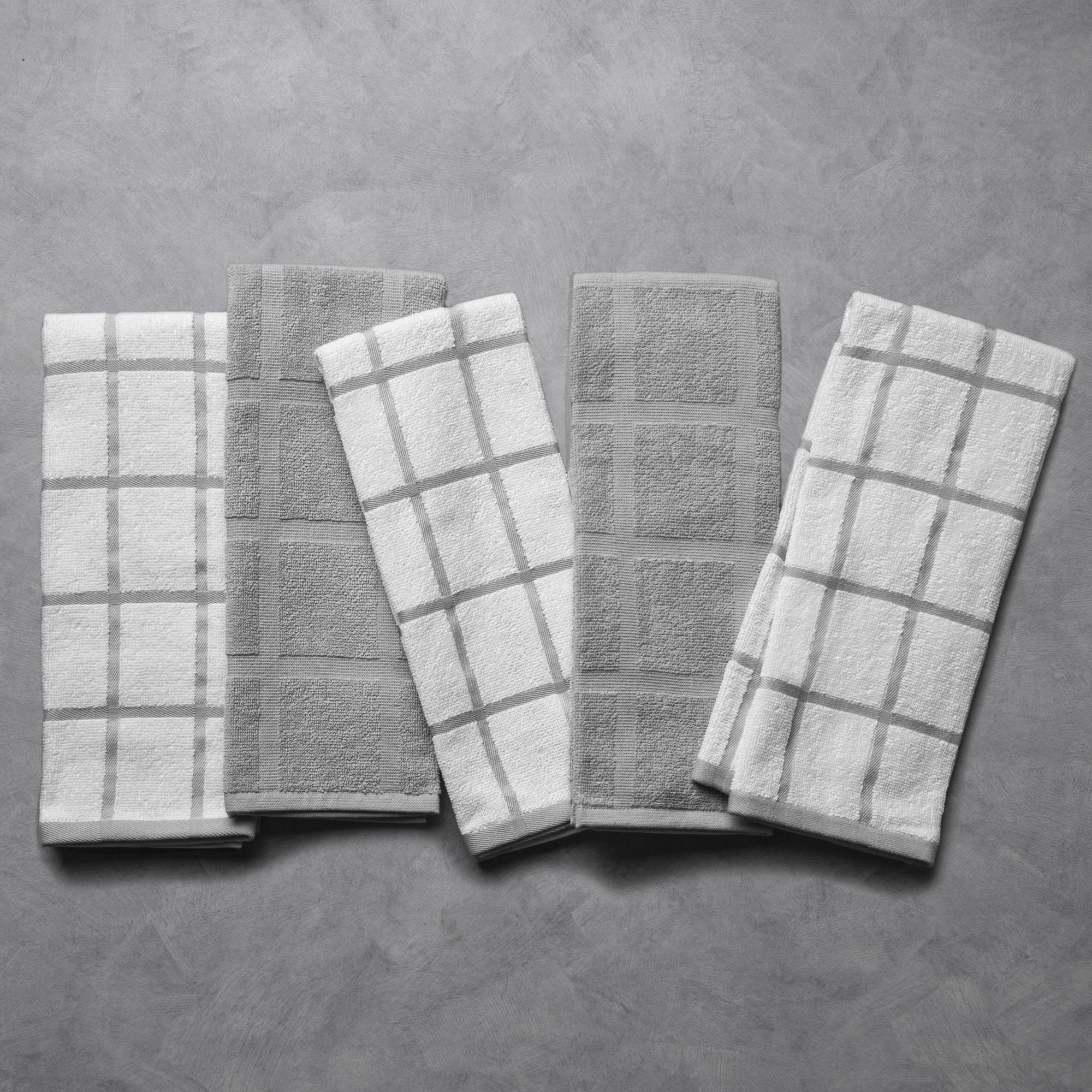 Thyme & Table Kitchen Towels, Gray & White Windowpane, 100% Cotton, 5-Pack Set