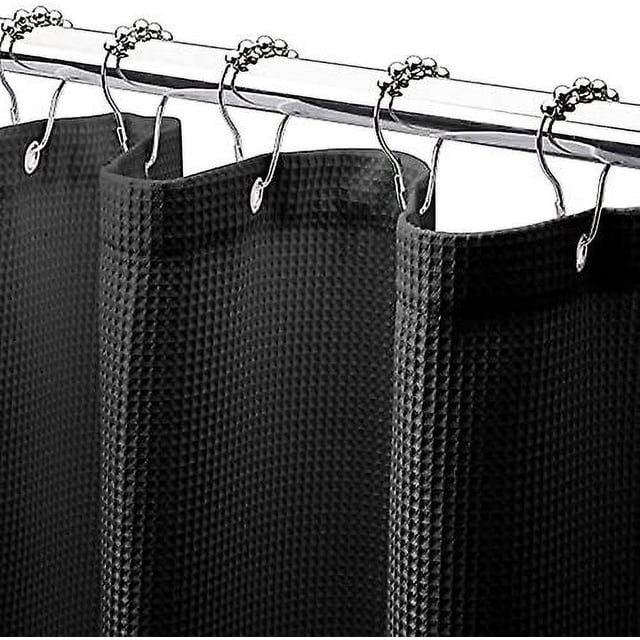 Black Shower Curtain 180 X 180cm, Black Waffle Shower Curtain, Fabric Shower Curtain With Waffle Weave, Hotel Quality Bathroom Shower Curtains (black)