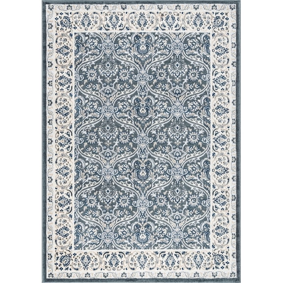 Tayse Madison Area Rug MDN4441 Traditional Dark Gray Repeated Mirrored 5' 3" x 5' 3" Round