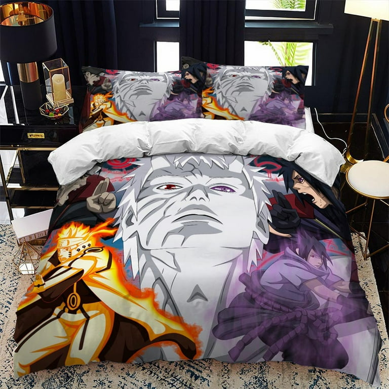 Anime Quilt Cover King Full Queen Twin Size Animated Bed Set Japanese Comics Manga Character Bedding Sets for Girls Adults Kids Children Boys 3D Printed Duvet Cover Naruto Itachi Sasuke Pillowcases