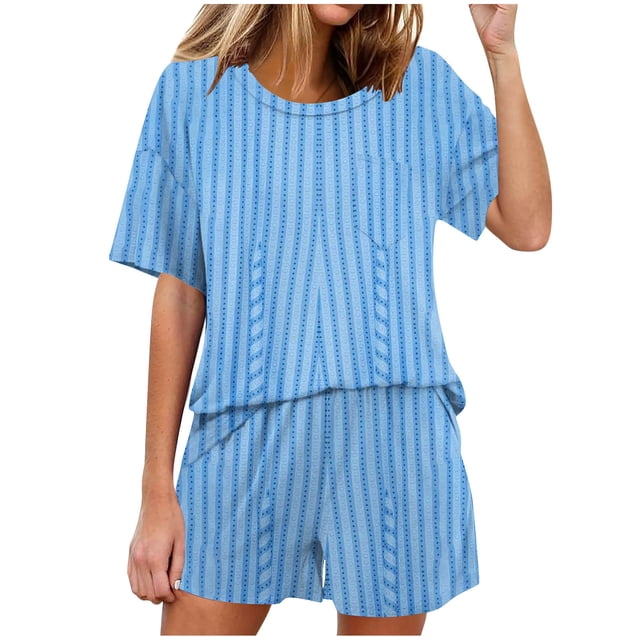 COM1950s Shorts pour Femmes, Ensembles de Pyjama pour Femmes, Haut de Pyjama à Col Rond à Manches Courtes et Pantalon, Pyjamas pour Femmes, Ensemble de Pyjama pour Femmes, Pantalons pour Femmes