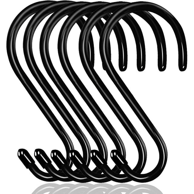 Large Black Rubberized Coated S Hooks 6 Pack Heavy Duty Closet Hooks
