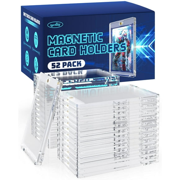 Lzerking 52ct Magnetic Card Holder for Trading Cards 35PT One Touch Card Holder Card Protectors Hard Plastic Card Cases for Sports Baseball Games Standard Cards
