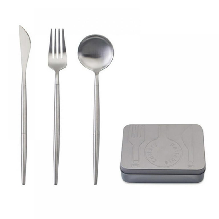 Portable Travel Utensils Silver Set Reusable Silverware with Case