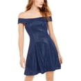 thumbnail image 1 of Teeze Me Womens Shimmer Off-Shoulder Cocktail Dress, Metallic, Juniors, 9/10, 1 of 1