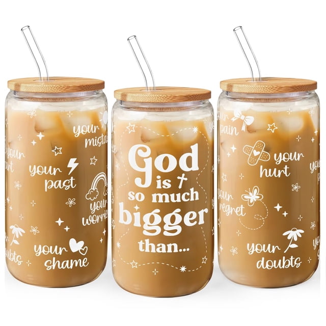 Vaso de Vidrio SANDJEST 470ml con Tapa y Popote de Bambú