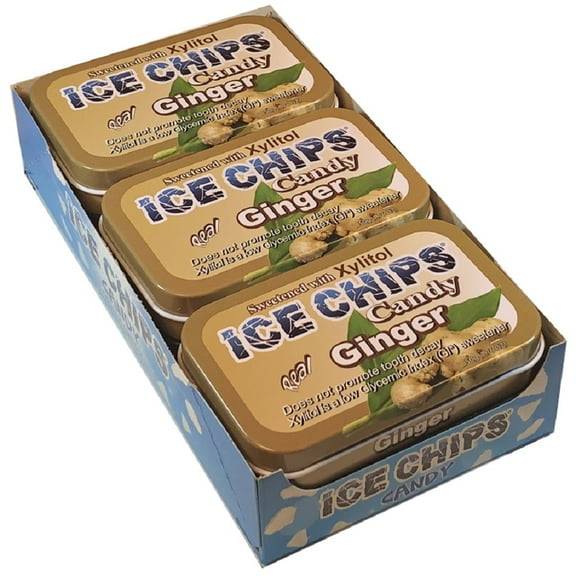 ICE CHIPS Xylitol Candy, Ginger (6 Tins)