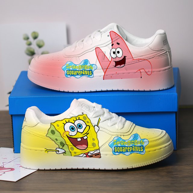 Tire hacia atrás 2023 otoño e invierno nuevo estilo modificado Bob Esponja graffiti zapatillas de deporte para hombres nicho diseño original zapatillas deportivas para mujeres