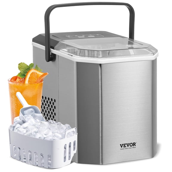 VEVOR Countertop Ice Maker, 9 Cubes Ready in 6 Mins, 26lbs in 24Hrs, Self-Cleaning Portable Ice Maker with Ice Scoop and Basket, Ice Machine with 2 Sizes Bullet Ice for Home Kitchen Office Bar Party