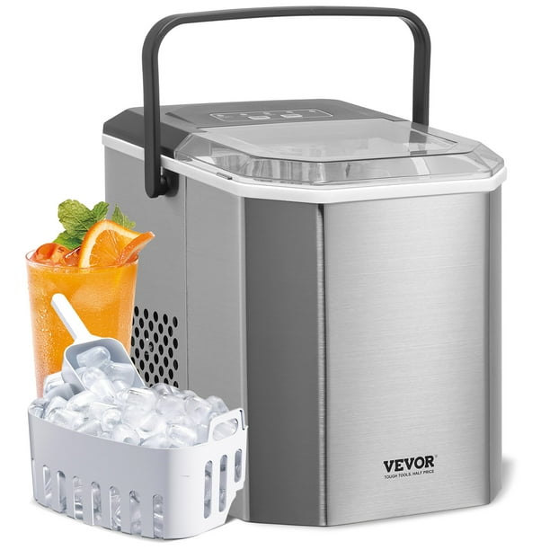 VEVOR Máquina de hielo portátil de encimera, 11 kg/24 h, autolimpiable, con cesta para pala, para bar en casa