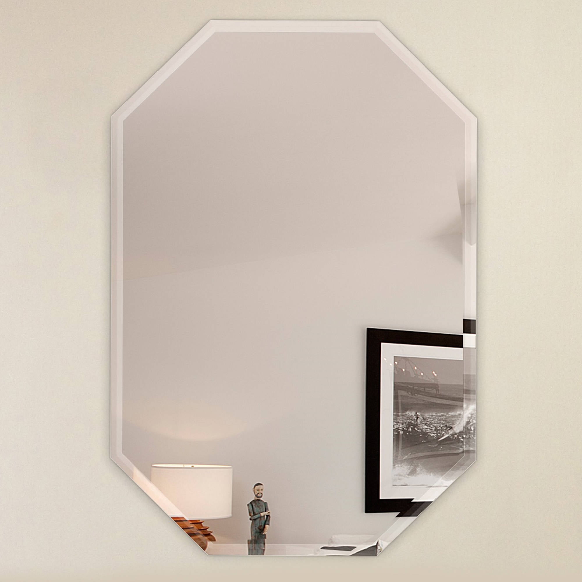 20 X 30 Octagon Frameless Wall Mirror Bevel Polish With 3 Hooks