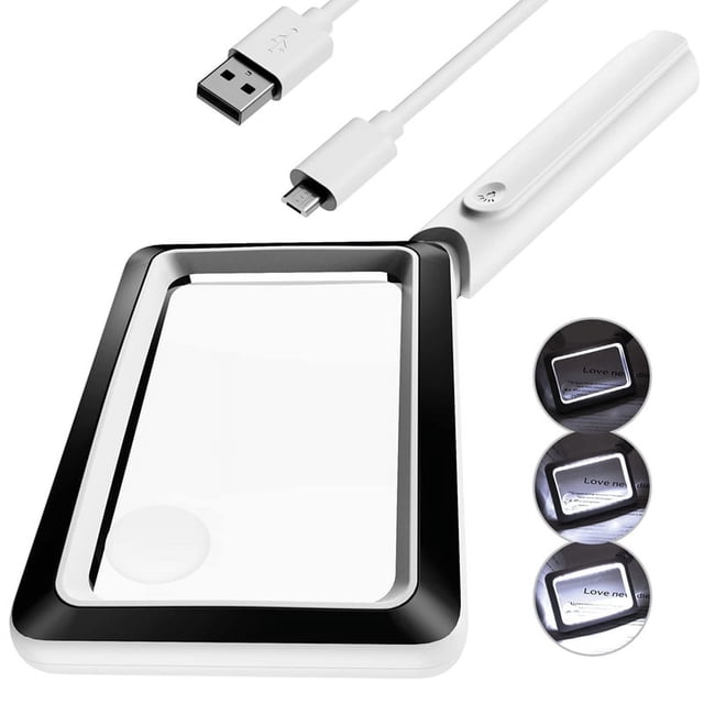 Lupa Recargable 4X con Luz 20LED, Lupa Iluminada de PáGina Rectangular de Mano, 3 Modos de Brillo