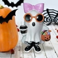 thumbnail image 4 of Seyotauo White Ghost Girl Figurine with Pink Bow & Hot Drink - Resin Halloween Decor, Cute Spooky Tabletop Ornament for Home, Mantle, Desk & Party Decoration, 4 of 9