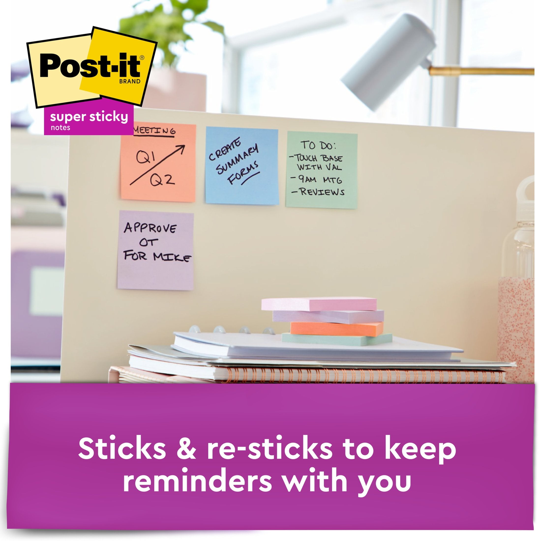 Post-it Recycled Super Sticky Notes, 3 in x 3 in, Wanderlust Pastels, 24 Pads