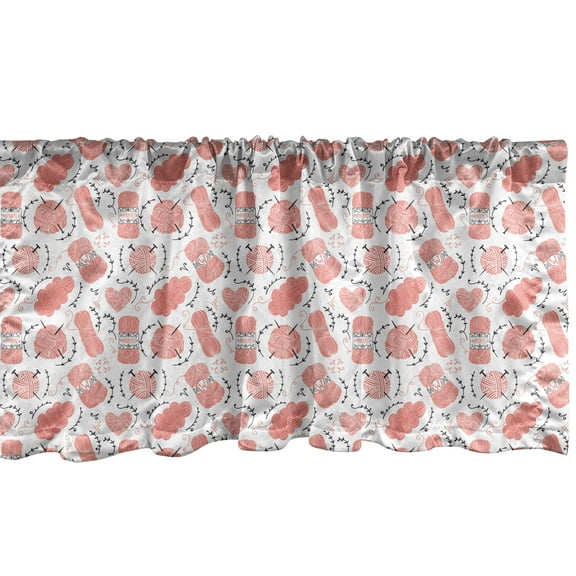 Ambesonne Knitting Valance Pack of 2, Pink Balls of Yarn Sewing, 54"X18", Charcoal Grey and Coral