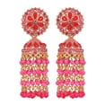 thumbnail image 1 of Crunchy Fashion Bollywood Jewellery Traditional Ethnic Bridal Bride Wedding Bridesmaid Crunchy Fashion Gold-Plated Pink Beads & Tassel Ethnic Jhumka Earrings, 1 of 3