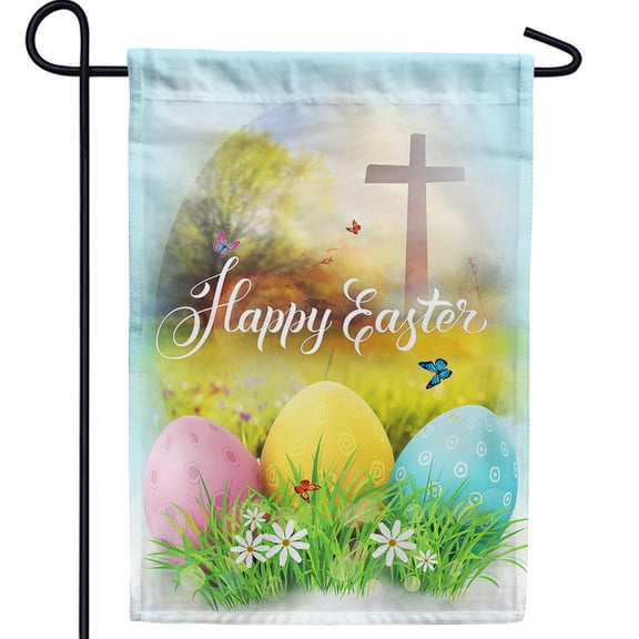 America Forever Happy Easter Garden Flag 12.5 x18 inch Double Sided Religious Cross Flowers and Egg Small Spring Celebration Holiday Seasonal Easter Day Flags for Outdoor Yard Lawn Decoration