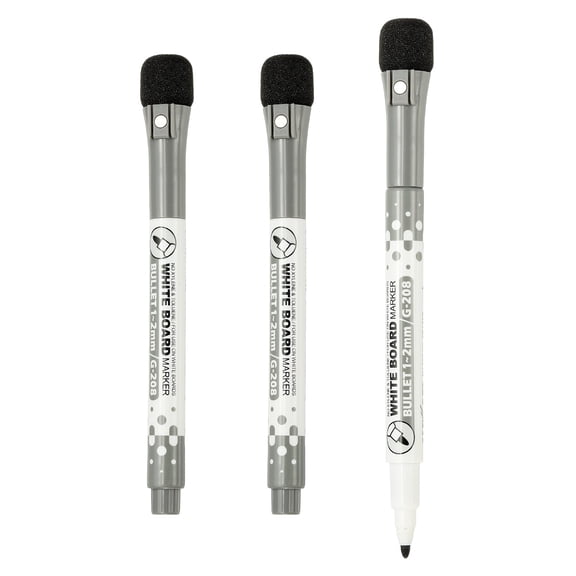 Magnetic Whiteboard Pen, 1-2mm Fine Tip Dry Erase Black Markers, 3 Pcs