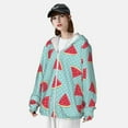 thumbnail image 4 of Pofeuu Watermelon Print Sun Protection Outdoor Lightweight Full Zip UV Cooling Hoodie Long Sleeve Summer Clothing for Outdoor Hiking-3X-Large, 4 of 5