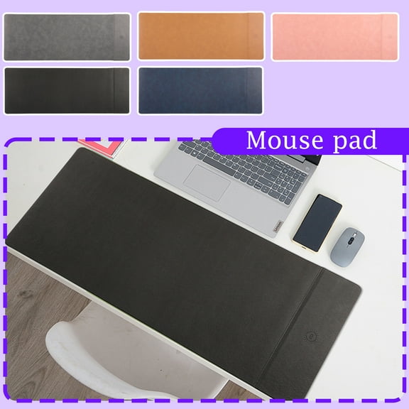 Large Wireless Charging Mouse Pad Leather Desk Mat Slim | Multi-Purpose & Waterproof Table Accessory for Work Home Gaming Keyboard Mat Organizer | 30.7" L x 11.8" W, Anti-Slip, Black Finish