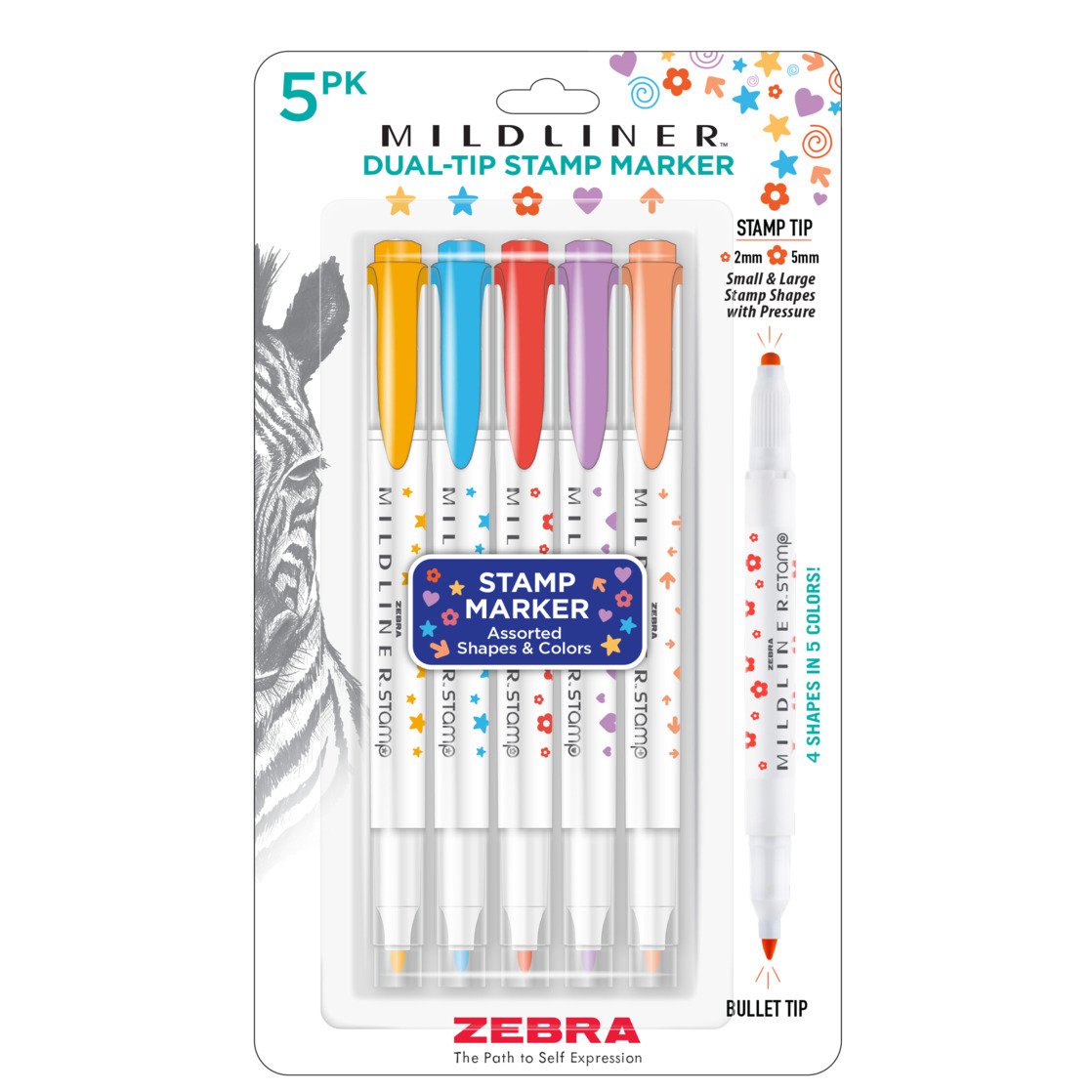 Mildliner Dual Tip Stamp Marker Assorted 5pk