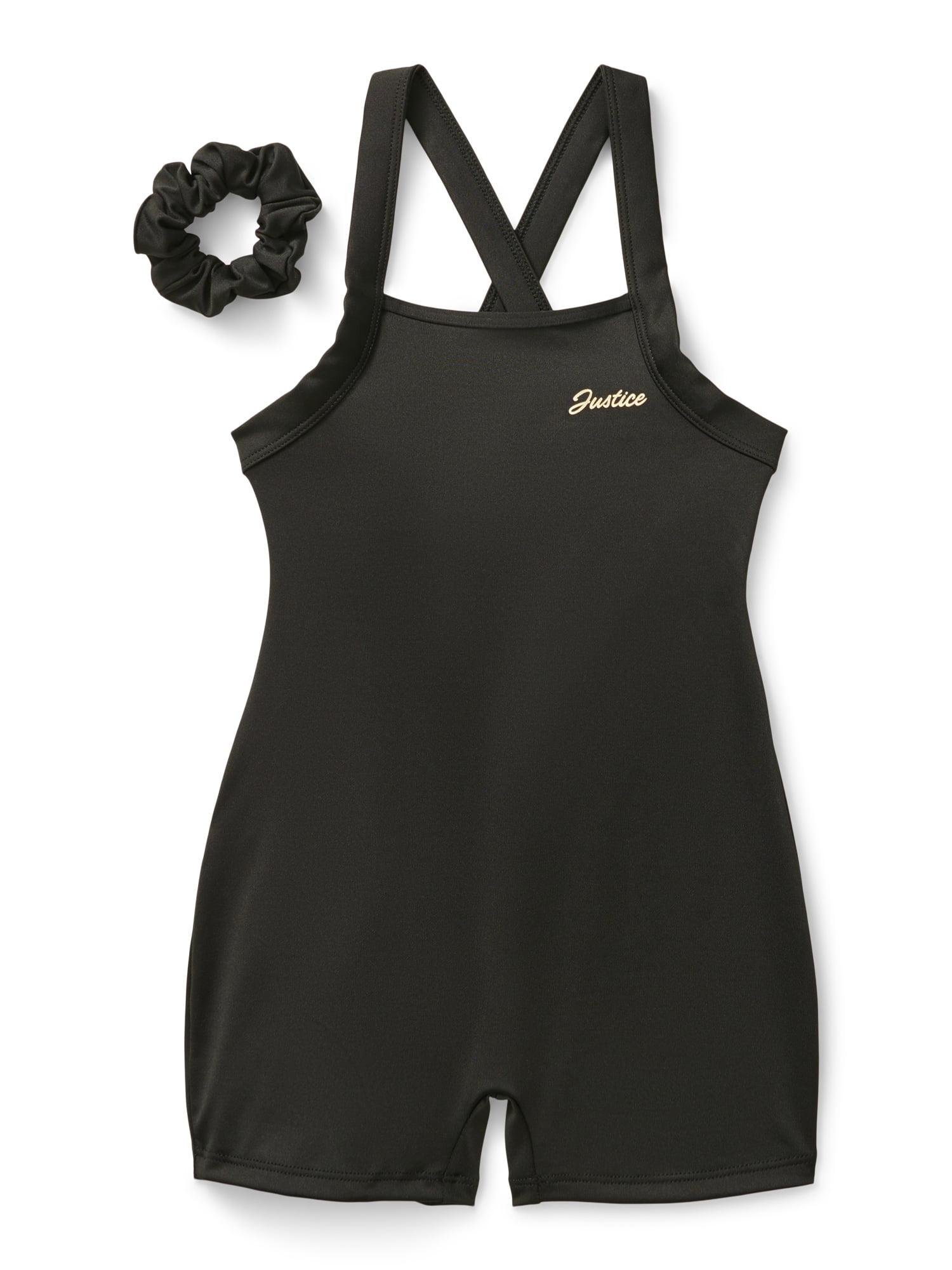 Justice Girls Dance and Gymnastics Biketard with Scrunchie, Sizes XS-XL