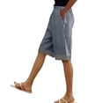 thumbnail image 5 of Admvng Womens Linen Capri Pants Plus Size Striped Cuffs with Side Pockets, 5 of 5