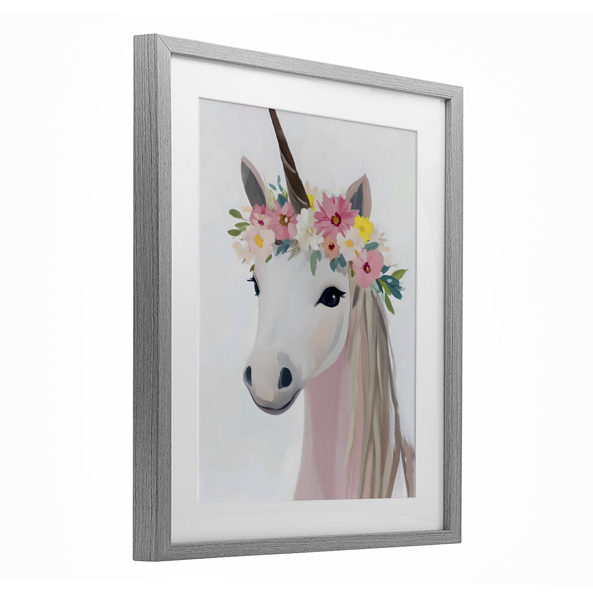 Stupell Industries Flower Crown Unicorn Gray Framed Print Under Glass, design by The Prints Vibe