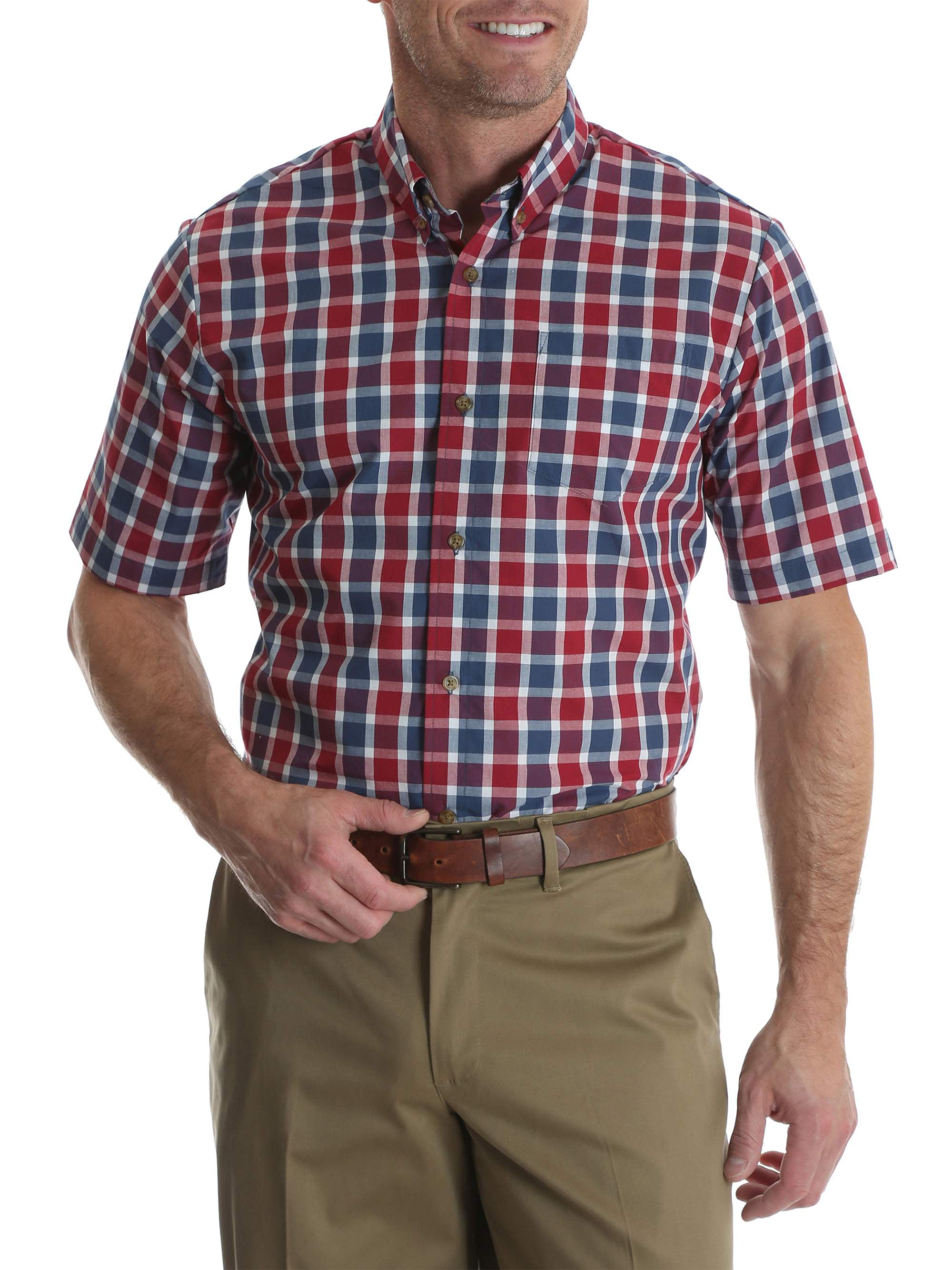 Wrangler Men's Short Sleeve Wrinkle Resistant Plaid Shirt - Walmart.com
