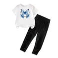 thumbnail image 3 of CYRBOKO Girls Outfit Sets, Short Sleeve Elastic Waist Casual Printed T-Shirts and Pants White Size 7-8 T, 3 of 5