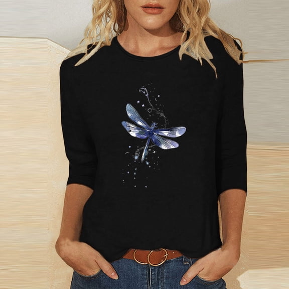 Runfenguu Y2K Top Graphic Tees For Women Trendy Ladies' Easter Day Printed Round Neck Three Quarter Sleeve 3/4 Sleeve T-Shirt Loose