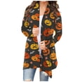thumbnail image 2 of Women‘s Halloween Cardigan Sweater Skull Pumpkin Print Pattern Long Cardigans Sweater Coats Tops Ginger M, 2 of 5