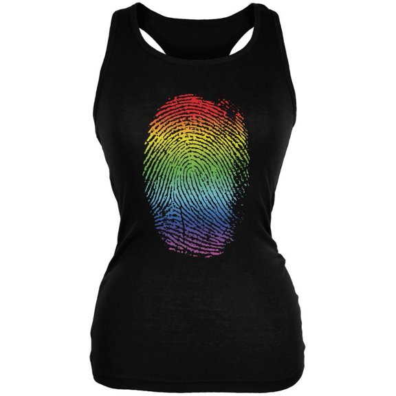 LGBT Gay Pride Rainbow Thumbprint Black Juniors Soft Tank Top - X-Large