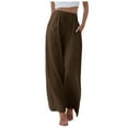 thumbnail image 1 of Pantalones anchos de cintura alta para mujer - Elásticos con cordón, pantalones informales con bolsillos, 1 of 5