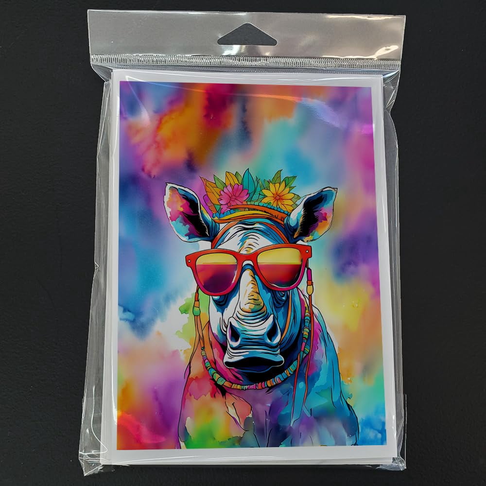 Hippie Animal Rhinoceros Greeting Cards Pack of 8 7 in x 5 in