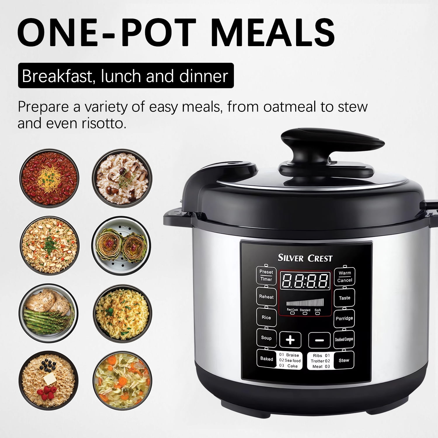 Cikuci Electric Pressure Cooker, Multi-Functional Slow Cooker, Rice Cooker, Saut pan, Soup Pot, Egg Cooker, Warmer, Preset Cooking