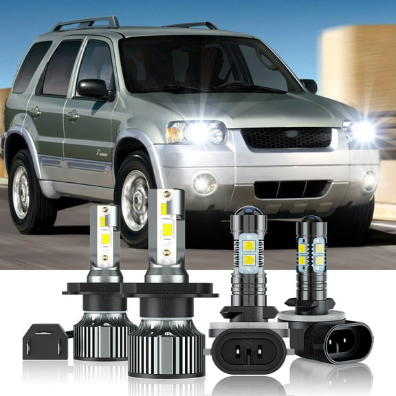 For Ford Escape 2001 2002 2003 2004 4Pcs LED Headlight Hi&Lo Beam  Fog Light Bulbs Kit 6500K White