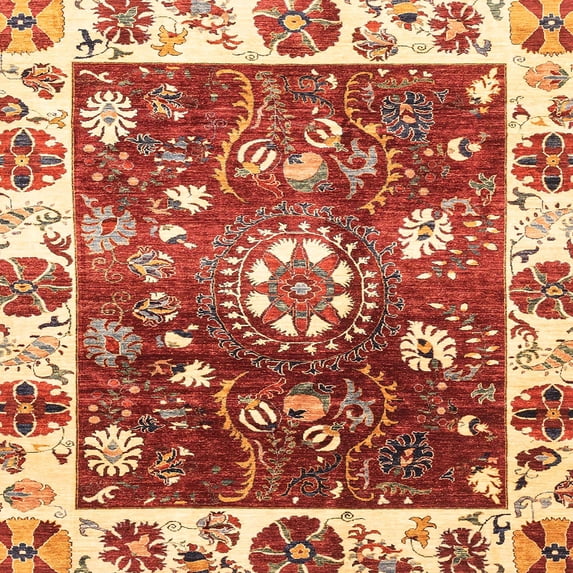 Ahgly Company Indoor Square Abstract Red Oriental Area Rugs, 4' Square