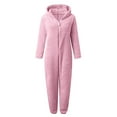 thumbnail image 5 of ZHOGXU Family Matching Fuzzy Hooded Pajamas Long Sleeve Solid Color Zipper Thickened Warm Photoshoot Holiday Jumpsuits Romper Dad-Pink S, 5 of 5