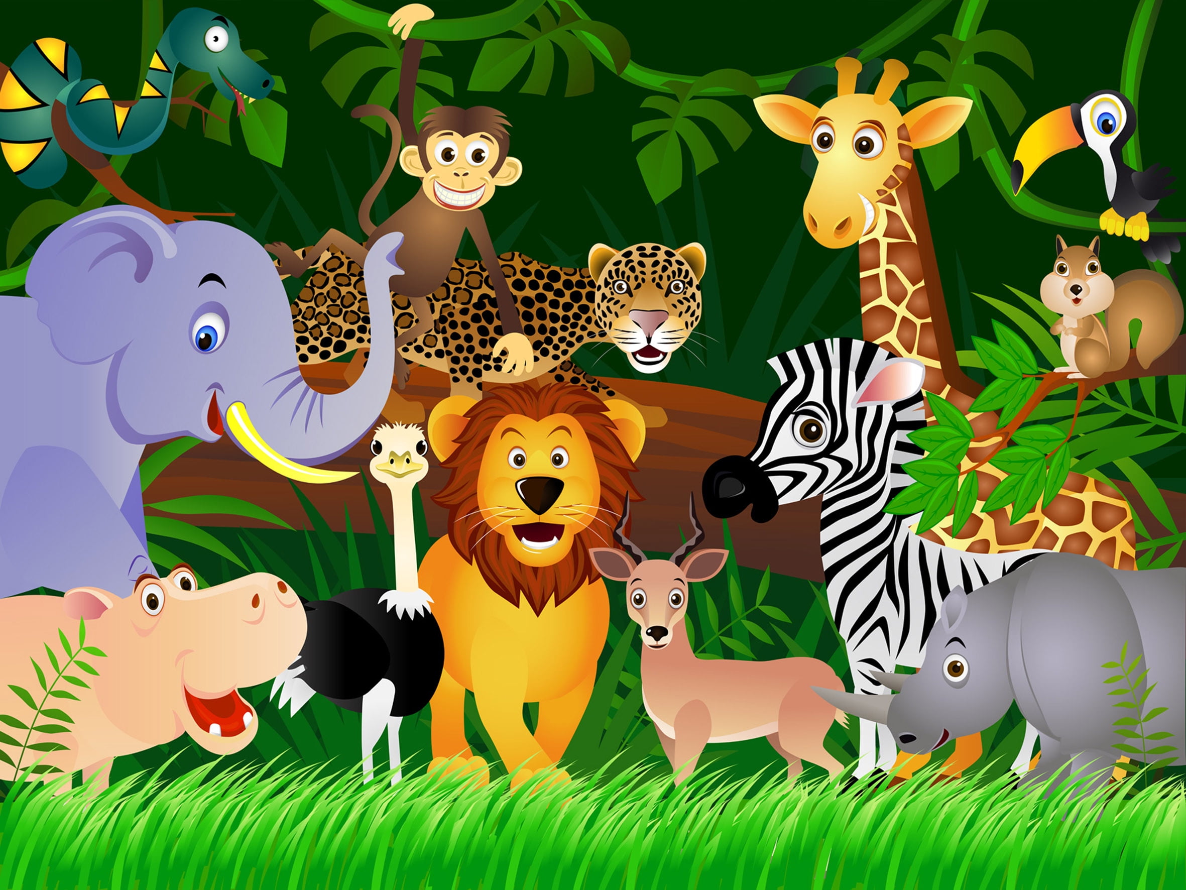 Dundee Deco Cartoon Jungle Animals Wall Mural, 11'10" x 8'10" - Walmart.com
