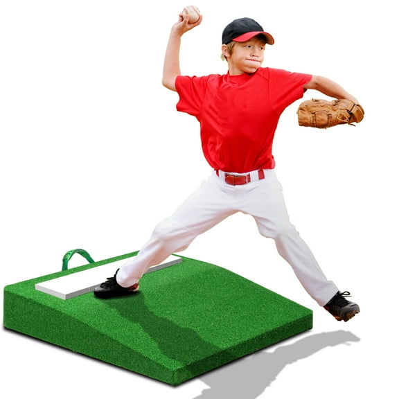 Pitching Mound, Portable Baseball Pitcher's Mound with Pitching Rubber, Antifade Turf and Carry Handles, 30 x 30 x 4.8 Inch Baseball Pitching Training Equipment for All Ages