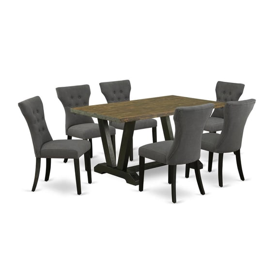 East West Furniture V-Style 7-piece Dining Room Table Set in Dark Gotham Gray