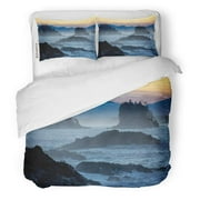ZHANZZK 3 Piece Bedding Set Inspirational Pre Dawn of The Rugged West Coast Vancouver Island Near Ucluelet Twin Size Duvet Cover with 2 Pillowcase for Home Bedding Room Decoration