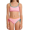 thumbnail image 2 of CUZIBR Girls Swimsuit Stylish Two Piece Swimwear Solid Color Front Cross Spaghetti Strap Tops And Side Tie Bottom Bikini Sets Summer Pool Beach Bathing Suit Fashionable Beachwear,Pink,9-10 Years, 2 of 4