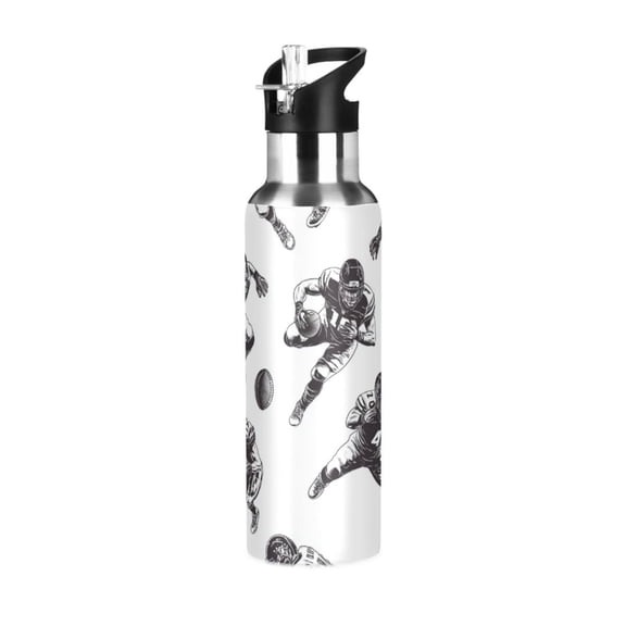 Yayeee 20oz Insulated Water Bottle Double Wall Stainless Steel with Flip Straw Lid, Football Player Pattern
