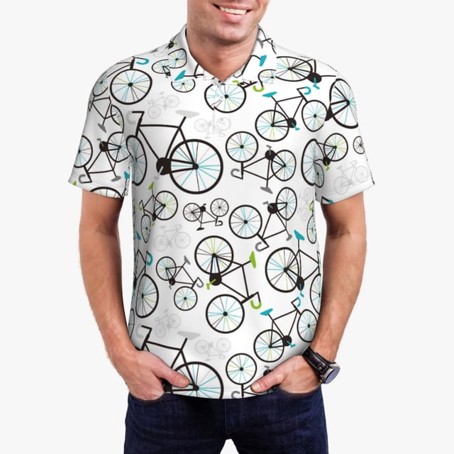 Fotbe Bicycle Camiseta Polo de Golf para Hombre con Estampado – Camisa Deportiva Transpirable con Cuello Abotonado-Small
