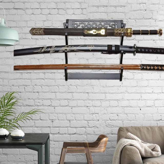 Decodeary 2/3/4 Tier Holder Wall Mounted Samurai Stand Display Flute Rack 2 Tiers Black 3 Tiers