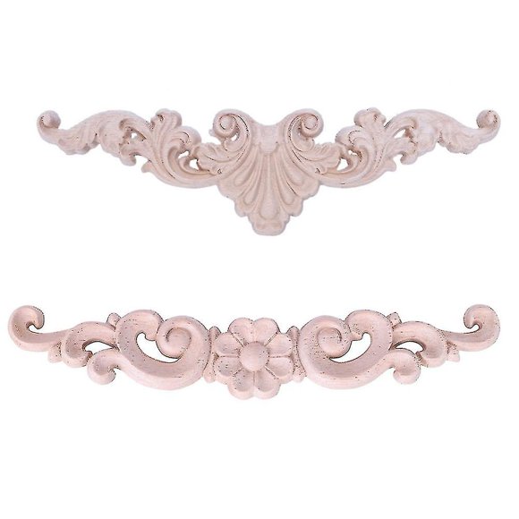 2 Pcs Wood Carved Corner Onlay Applique Frame Decor Furniture Craft, 20 X 5cm & 16 X 3cm